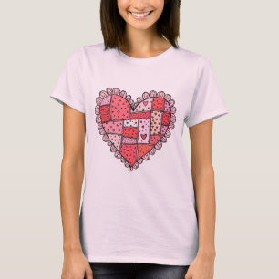 Camiseta Día de San Valentín Corazón de Patchwork Doodle pa