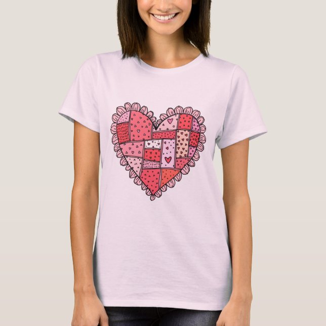 Camiseta Día de San Valentín Corazón de Patchwork Doodle pa (Anverso)