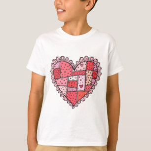 Camiseta Día de San Valentín Corazón Doodle de Parche Falso