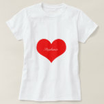 Camiseta Día de San Valentín Corazón Rojo Blanco Monograma<br><div class="desc">Impreso con un patrón de corazón grande sobre un fondo blanco sólido con una plantilla de texto para el nombre.</div>