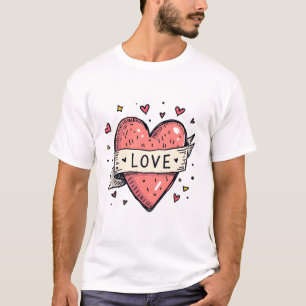 Camiseta Día de San Valentín Corazón Vintage Doodle Amor