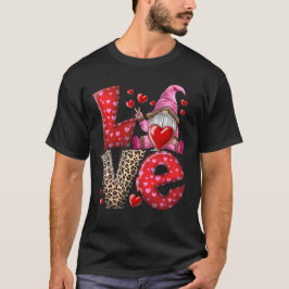 Camiseta Día de San Valentín Cute Love Heart Gnome Leopard