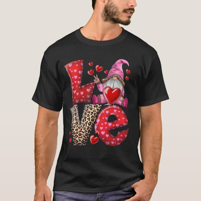 Camiseta Día de San Valentín Cute Love Heart Gnome Leopard (Anverso)