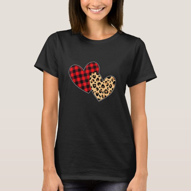 Camiseta Día de San Valentín Cute Love Heart Leopard Red Pl (Anverso)