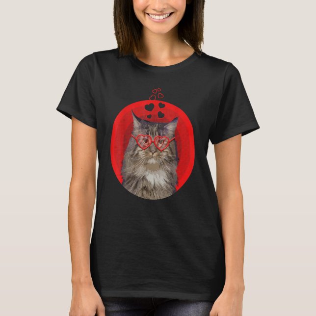 Camiseta Día de San Valentín Cute Maine Coon Cat Sunglasse (Anverso)