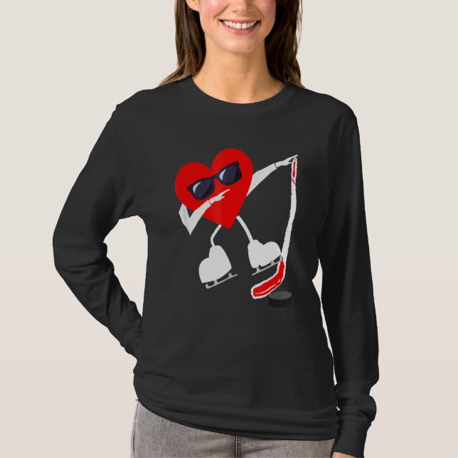 Camiseta Día de San Valentín Dabbing Heart Hockey Stick Chi (Anverso)