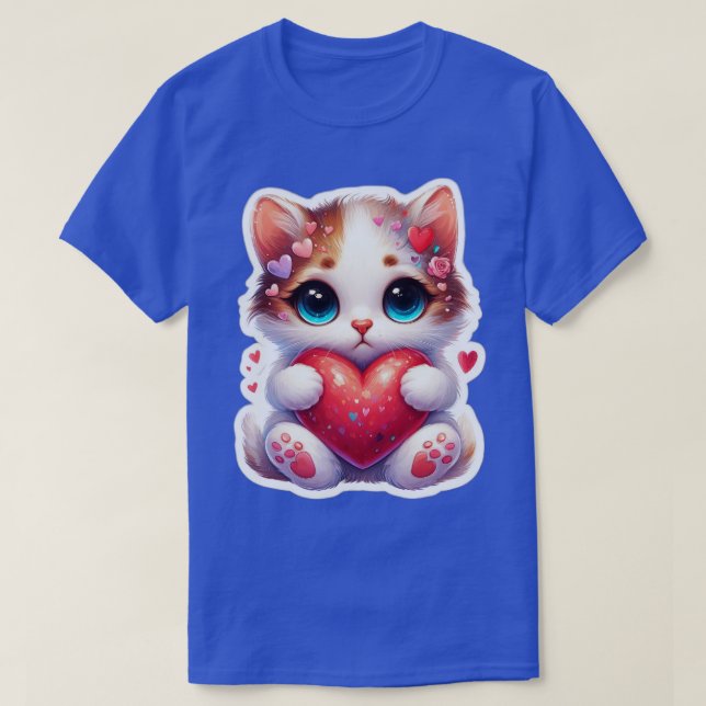 Camiseta día de San Valentín de animales lindo gato TShirt (Diseño del anverso)