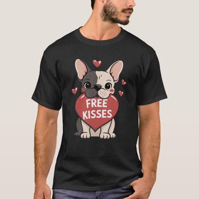 Camiseta Día de San Valentín de Bulldog francés besa gratis (Anverso)