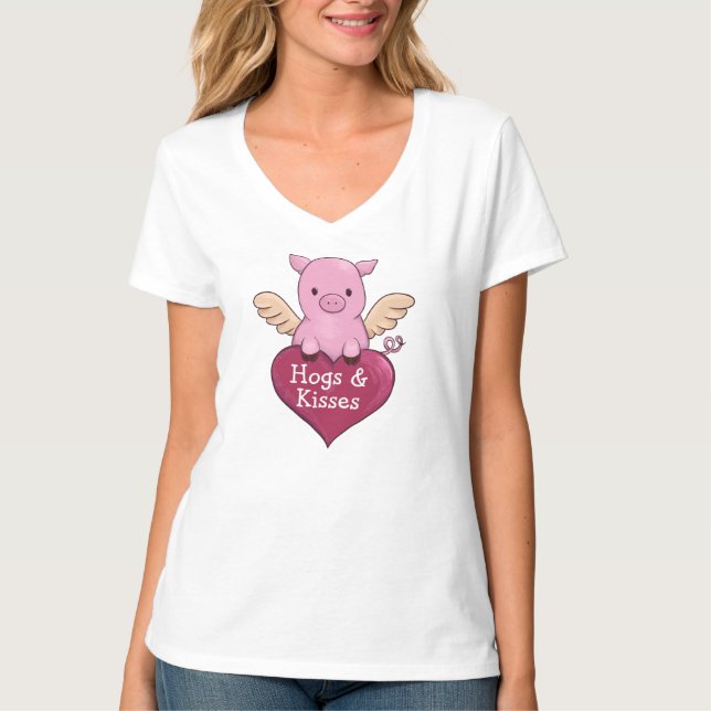 Camiseta Día de San Valentín de Cerdo Besos y Abrazos (Anverso)