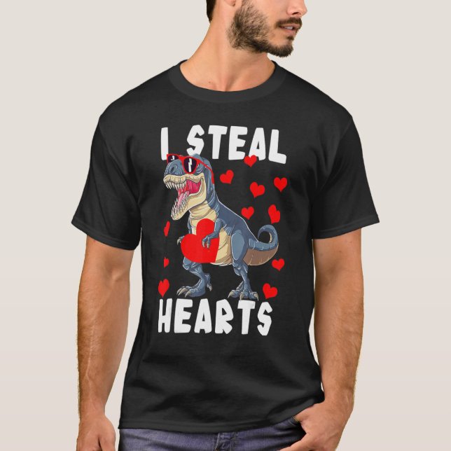 Camiseta Día de San Valentín de dinosaurios Robo corazones  (Anverso)