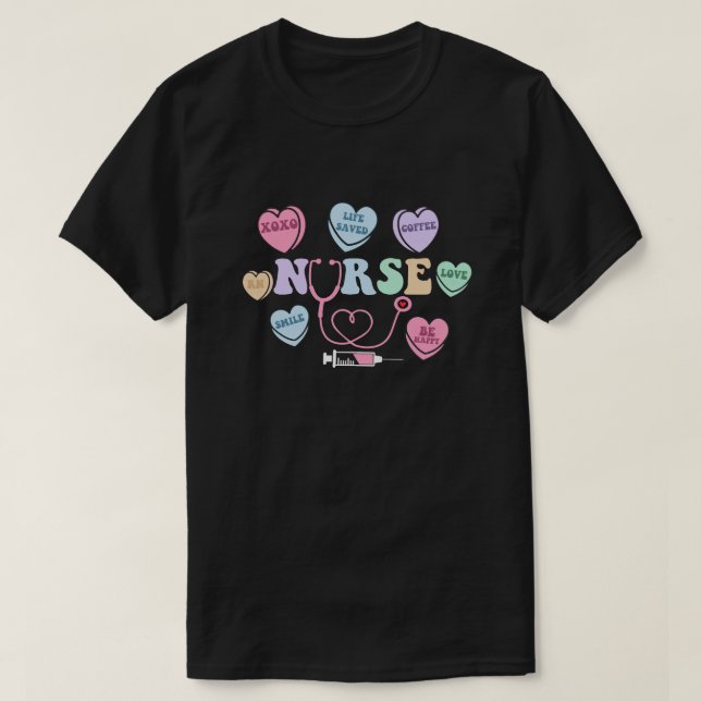 Camiseta Día de San Valentín de Enfermeras Groovy Heart Can (Diseño del anverso)