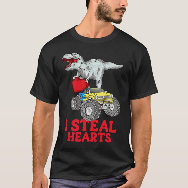 Camiseta Día de San Valentín de niños dinosaurio rex robo c (Anverso)