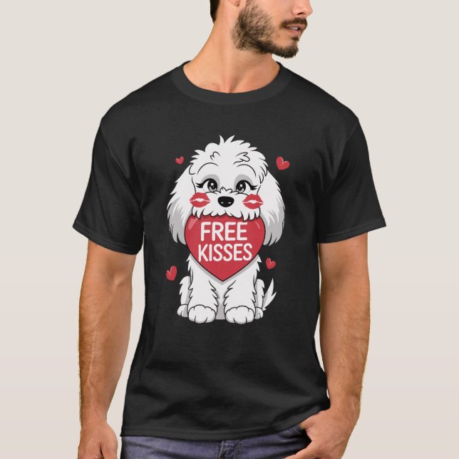 Camiseta Día de San Valentín de perro Cockapoo Besos gratis (Anverso)