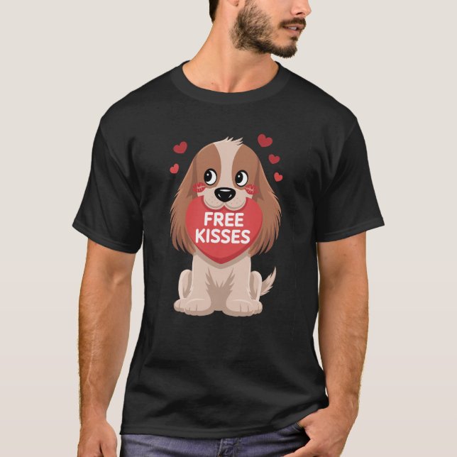 Camiseta Día de San Valentín de perro Cocker Spaniel Besos  (Anverso)