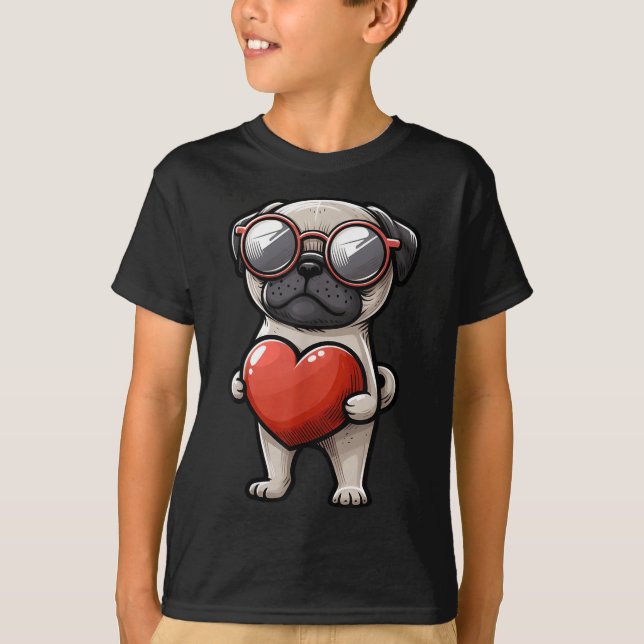 Camiseta Día de San Valentín de Perro de Pug Cute Febrero 1 (Anverso)