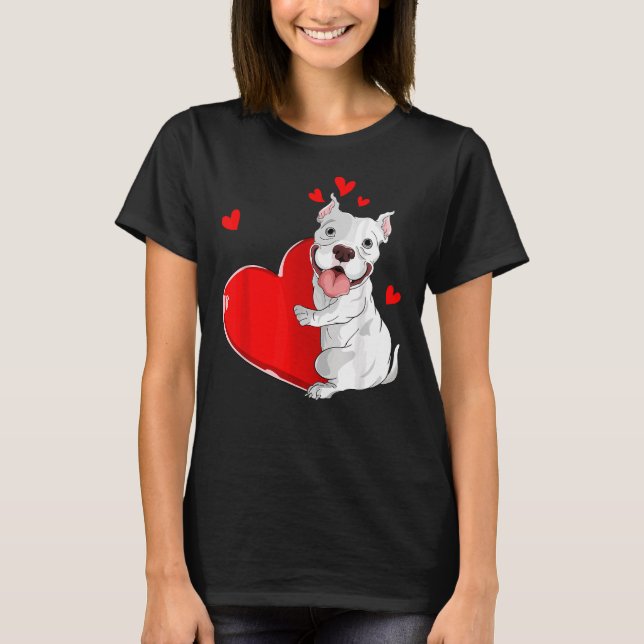 Camiseta Día de San Valentín de Pitbull Cute Sostengo Coraz (Anverso)