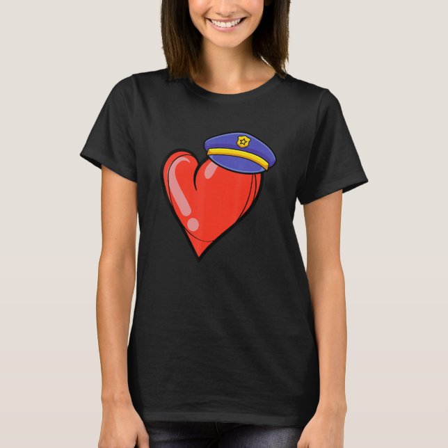 Camiseta Día de San Valentín de policía del corazón Policía (Anverso)