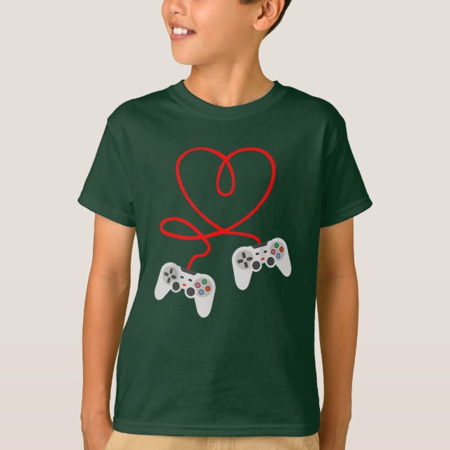 Camiseta Día de San Valentín De Video Gamer Con Corazón De  (Anverso)