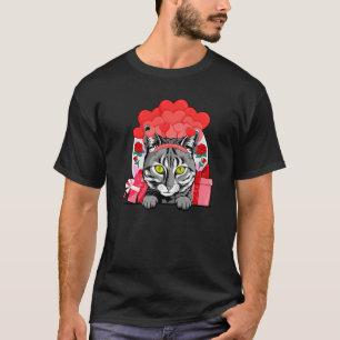 Camiseta Día de San Valentín egipcio Mau Cat Corre Globos F