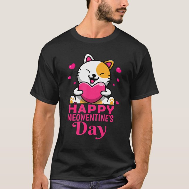 Camiseta Día de San Valentín Feliz Día de Meowentines Cute  (Anverso)