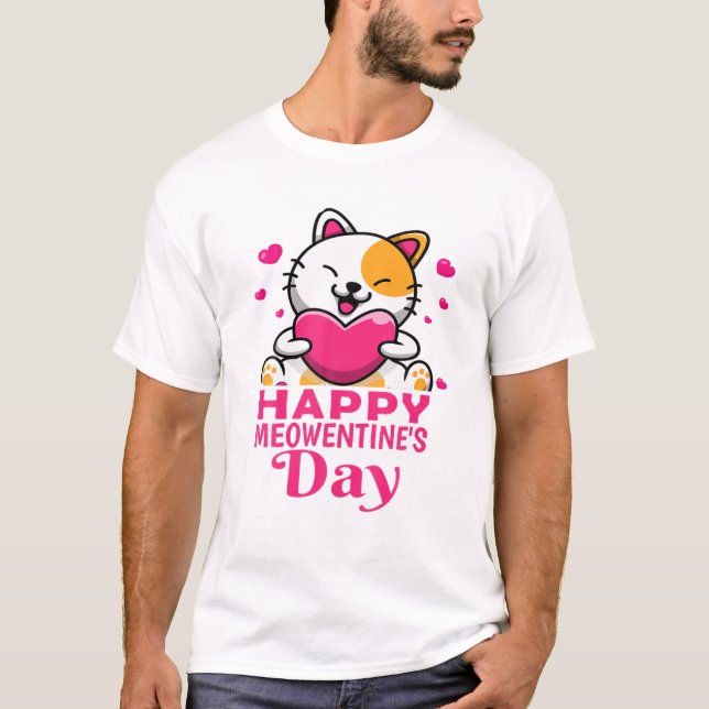 Camiseta Día de San Valentín Feliz Día de Meowentines Cute  (Anverso)