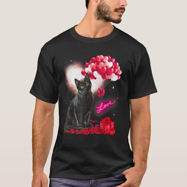 Camiseta Día de San Valentín Gato negro Corazón de gato Gat (Anverso)