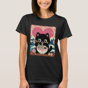 Camiseta Día de San Valentín Gato Ramen Kawaii Chicas Japon