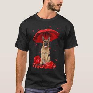 Camiseta Día de San Valentín German Shepherd Umbrella Heart
