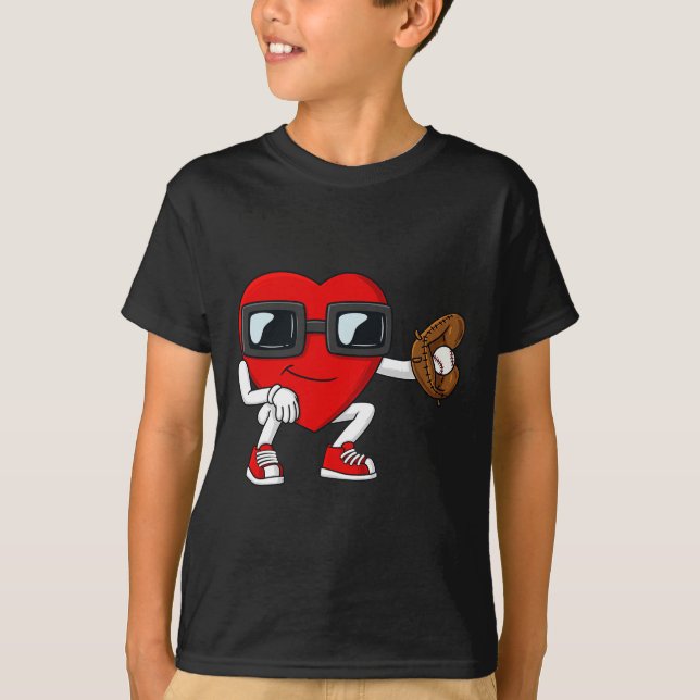 Camiseta Día de San Valentín Heart Baseball Catcher Fun Boy (Anverso)