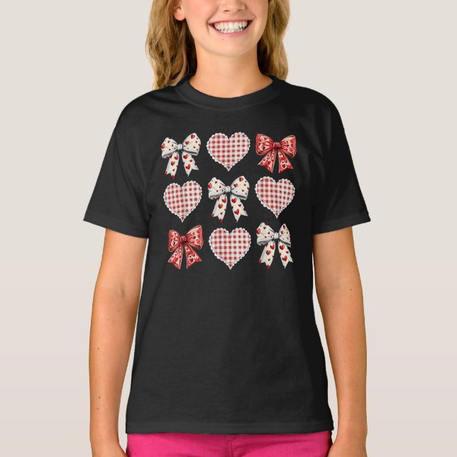 Camiseta Día de San Valentín Hearts Leopard Coquette Bow (Anverso)