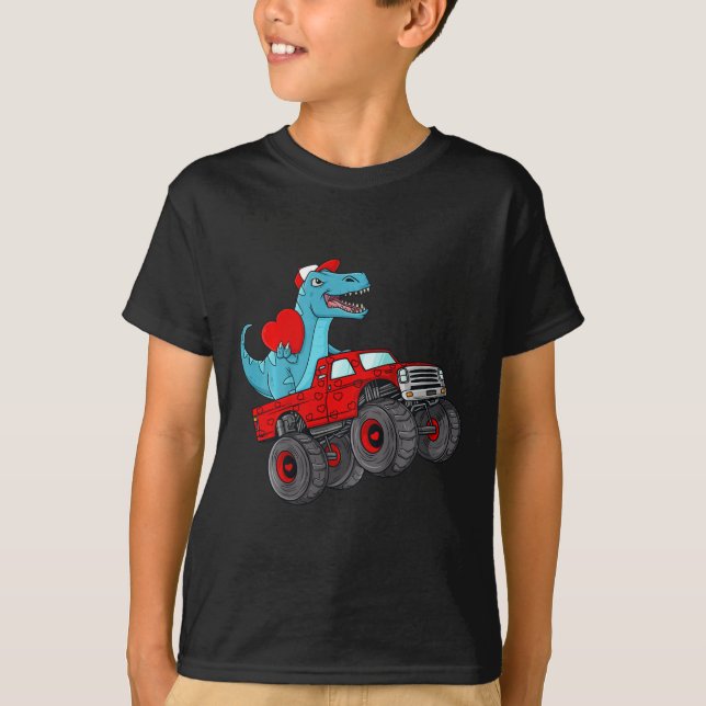 Camiseta Día de San Valentín infantil T Rex Monstruo Camión (Anverso)