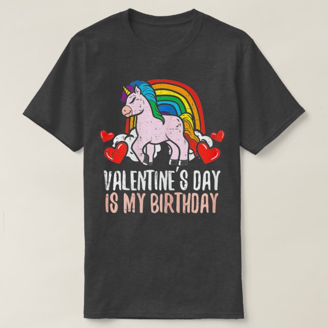 Camiseta Día de San Valentín Mi cumpleaños Unicornio Fiesta (Diseño del anverso)
