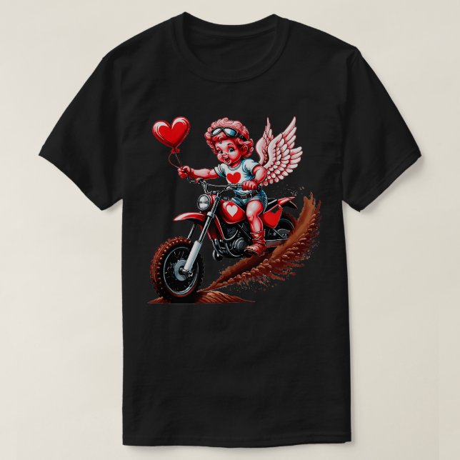 Camiseta Día de San Valentín Motocross Lovers Funny Cupid B (Diseño del anverso)