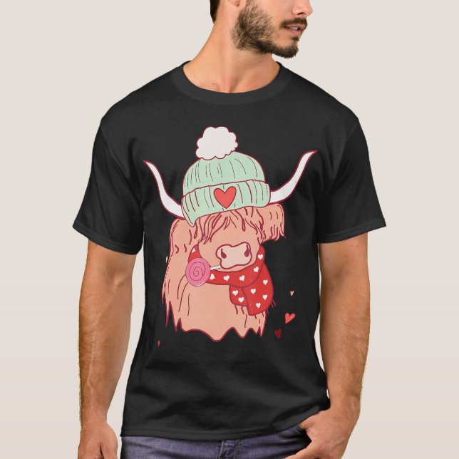 Camiseta Día de San Valentín occidental Cute Highland Cow C (Anverso)