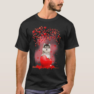 Camiseta Día de San Valentín Pomsky Tree Heart Puppy Dog