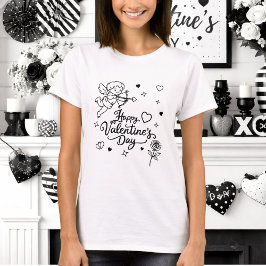 Camiseta Día de San Valentín Querubín y Diseño de Garabatos