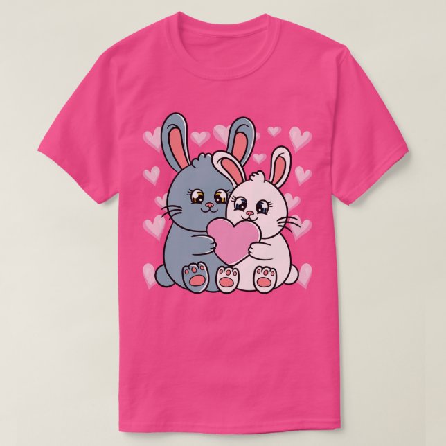 Camiseta Día de San Valentín Rabbit Couple Bunnys (Diseño del anverso)