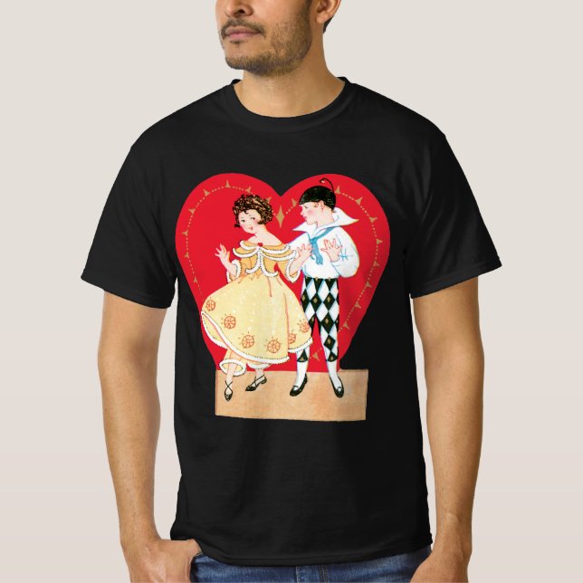 Camiseta Día de San Valentín Retro, Arlequín y Corazón Vint (Anverso)
