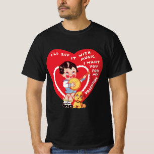 Camiseta Día de San Valentín Retro, Banjo de Música de Niño