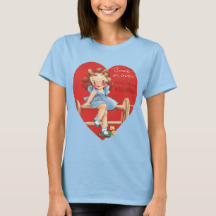 Camiseta Día de San Valentín Retro, Chica Vintage en una Va