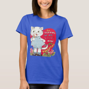 Camiseta Día de San Valentín Retro Gato Antiguo Comiendo He