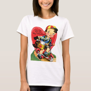 Camiseta Día de San Valentín Retro, Niño Antiguo en un Pati