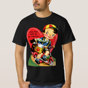 Camiseta Día de San Valentín Retro, Niño Antiguo en un Pati