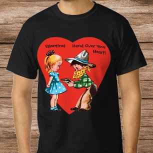 Camiseta Día de San Valentín Retro, Vaquero Vintage con Niñ