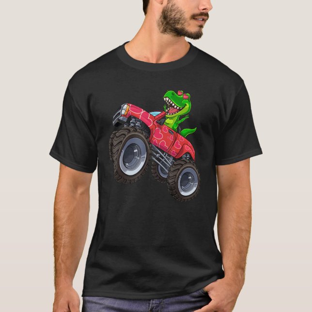 Camiseta Día de San Valentín Rex Riding Monster Truck Toddl (Anverso)