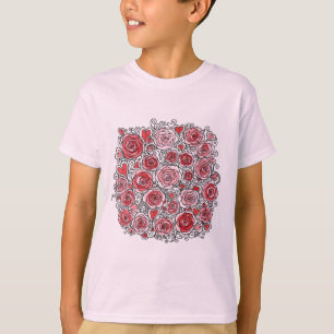 Camiseta Día de San Valentín Rosas Rojas Corazones Garabato