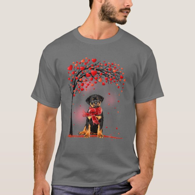 Camiseta Día de San Valentín Rottweiler Perro Árbol Corazón (Anverso)