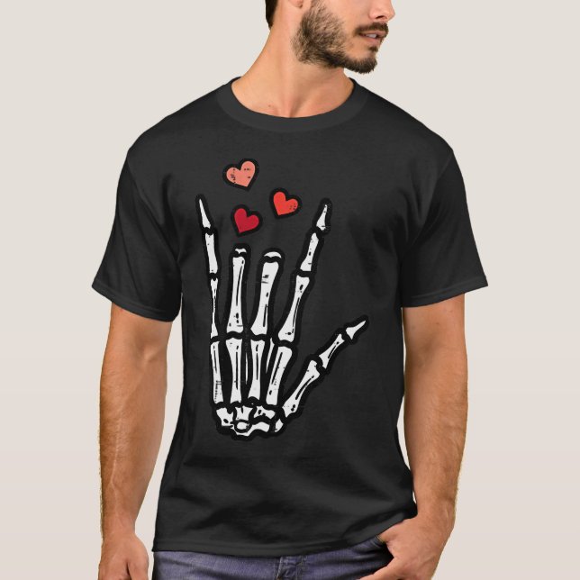 Camiseta Día de San Valentín Skeleton Hand Love Pocket Asl  (Anverso)