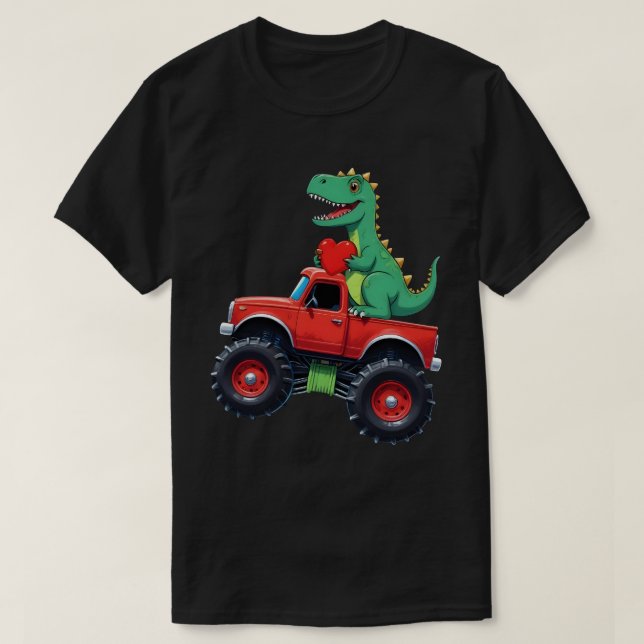 Camiseta Día de San Valentín T Rex Riding Monster Truck Tod (Diseño del anverso)
