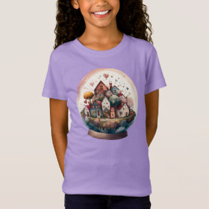 Camiseta Día de San Valentín Watercolor Village Snowglobe